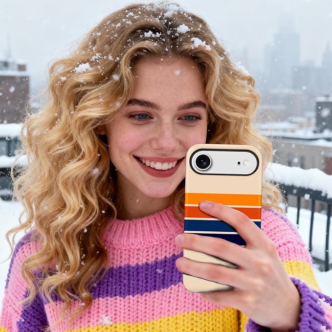 Magnetic for iPhone 17 Pro Case Cute Stripes Phone Case, Shockproof Slim TPU and Hard PC Protective Phone Cover Compatible with MagSafe Designed for Women Girls,Retro