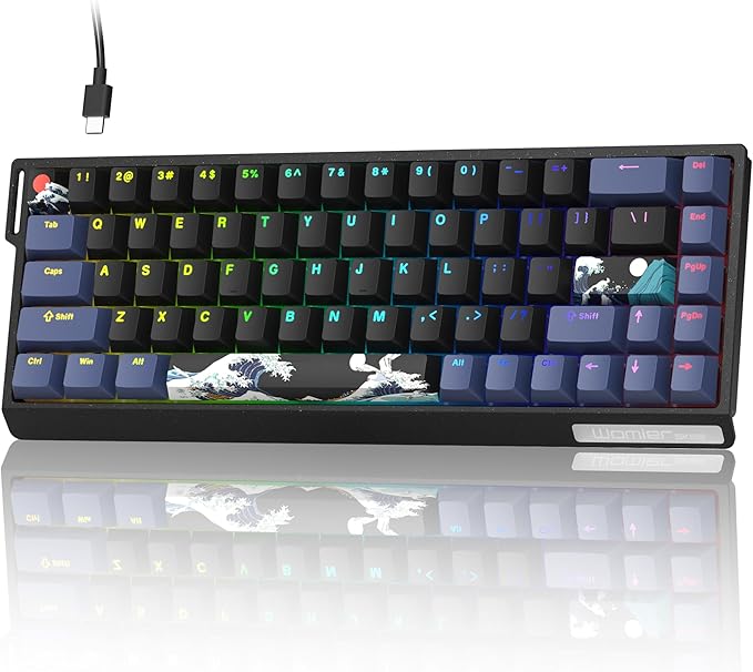 SK68 65% Gaming Keyboard, Wired Backlit Mini Keyboard w/100% Hot-Swap Socket 68 Keys Aluminum Gaming Wired Keyboard for PC Laptop Game