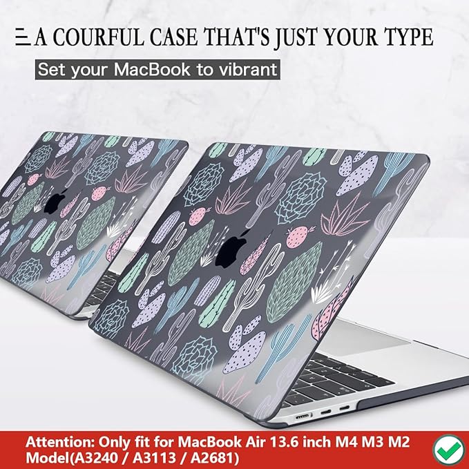 CISSOOK Laptop Hard Shell Case for MacBook Air 13.6 Inch Case 2026 2025 2024 2022 Release A3449 A3240 A3113 A2681 Cute Cacti Shell with Keyboard Cover for MacBook Air 13-inch M5 M4 M3 M2 Chip, Cactus