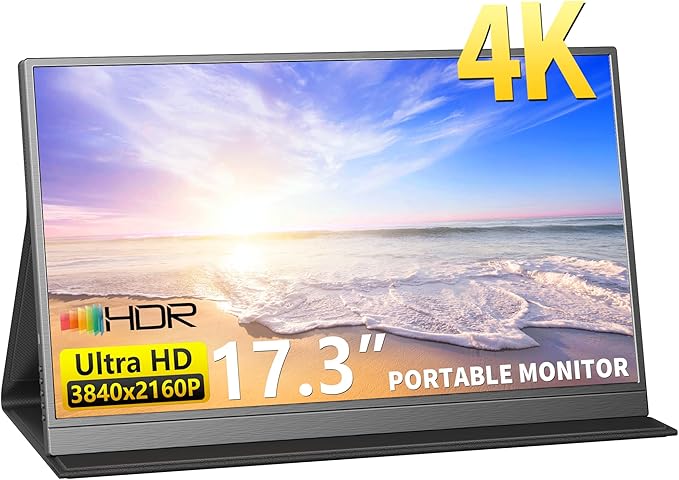 MAGICRAVEN Portable Monitor, 17.3" 4K Second Display for Laptop & Console, USB-C & HDMI Laptop Screen Extender with Built-in Speakers, Works with PS5, Xbox, Switch, Ideal for Travel, Home & Office