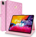 Changjia for iPad Pro 12.9 Inch Case 6th/5th/4th/3rd Generation (2022/2021/2020/2018),Crown Diamond Bling Cute PU Leather Smart Auto Sleep/Wake Stand Shockproof Protective Case for iPad 12.9 Inch,Pink