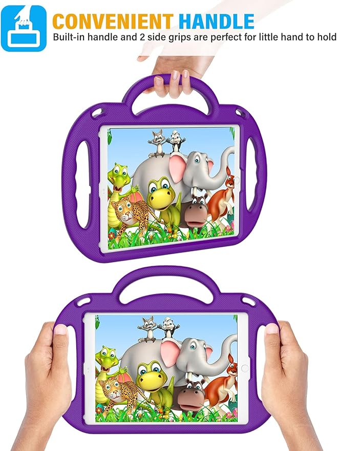 SUPLIK Kids Case for iPad 5th/6th Generation (9.7 inch, 2017/2018), iPad Air 1 & Air 2 & Pro 9.7 Protective Case with Shoulder Strap Handle Stand for iPad 5/6 & iPad Air 1st/2nd Gen, Purple