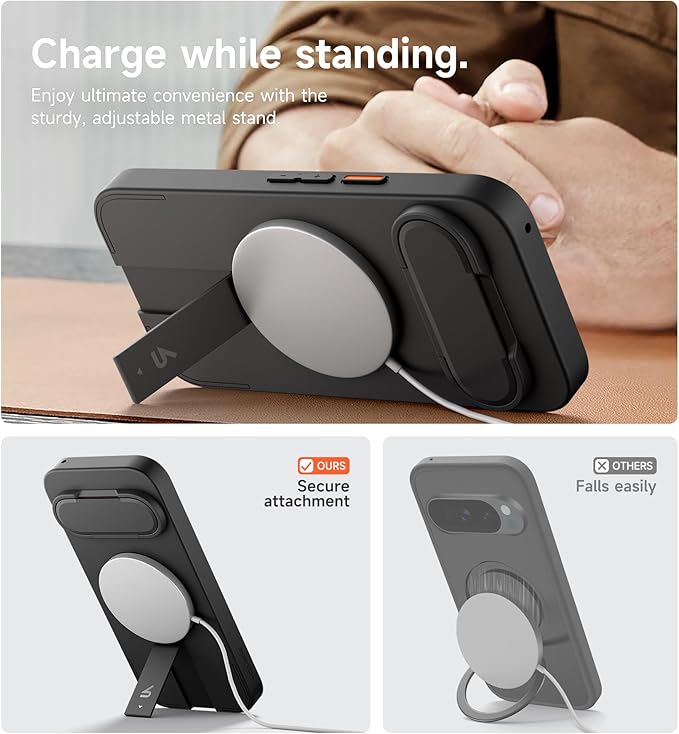 SURITCH for Google Pixel 9/9 Pro Phone Case, Compatible with MagSafe, Protective Cover with Camera Cover & Adjustable Metal Kickstand for Pixel 9/9 Pro -Black