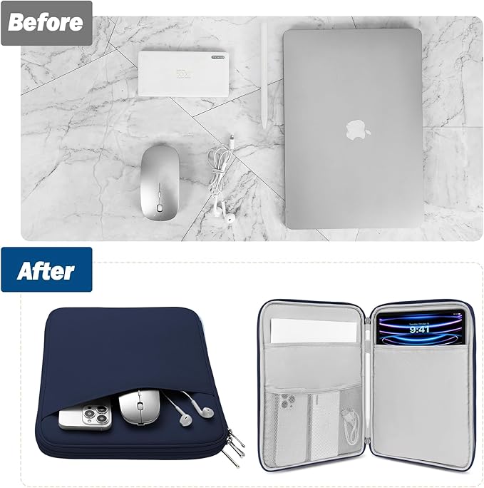 MoKo 13 Inch Tablet Sleeve Bag, Compatible with New 13 Inch iPad Pro M5 & Air M4/M3, iPad Pro 12.9 inch M2&M1, Galaxy Tab S8+/S9+ 12.4", Waterproof Bag Carrying Case with Pocket, Dark Blue