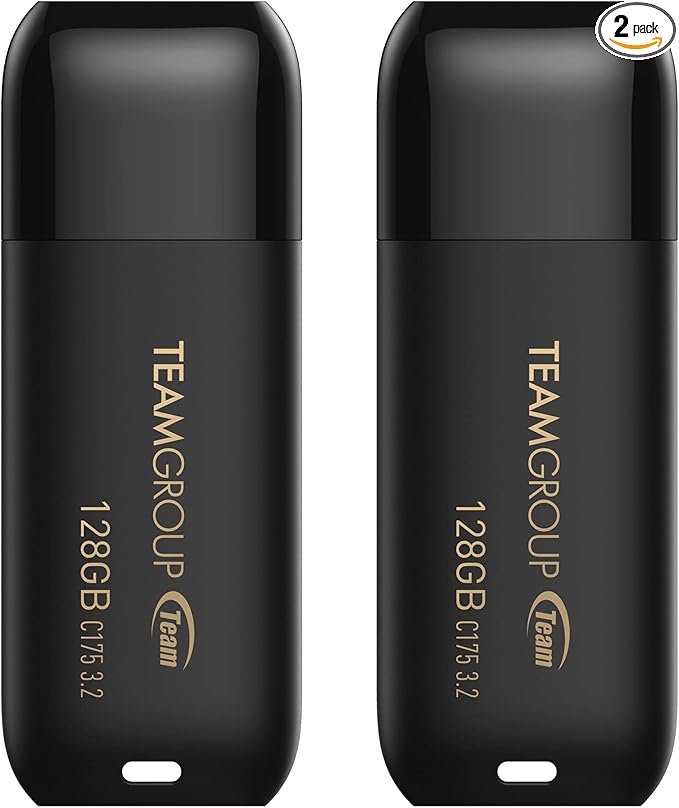 TEAMGROUP C175 128GB 2 Pack USB 3.2 Gen 1 (USB 3.1/3.0) Read 100MB/s Flash Thumb Drive, External Data Storage Memory Stick Compatible with Computer/Laptop Matte Black TC1753128GB22
