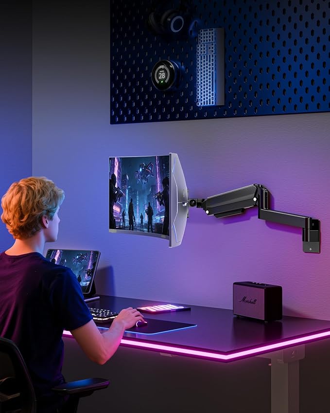 MOUNTUP Monitor Wall Mount for 49 45 43 40 35 32 27 24 Inch Screens, Heavy Duty Wall Monitor Mount, Holds 4.4 to 44 lbs, Ultrawide Monitors Arm Wall Mount, VESA Mount 75x75/100x100mm