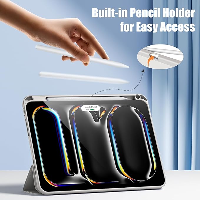 Kidopire New Compatible with iPad Pro 11 Inch Case (M4 2024/M5 2025) with Pencil Holder, Smart Cover with Protective Trifold Stand & Soft TPU Back, Auto Wake/Sleep, Support Pencil Pro, Light Gray