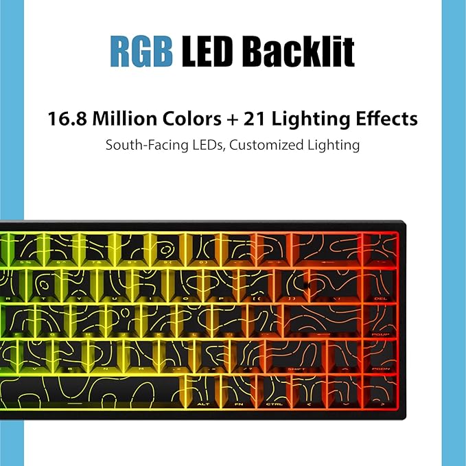 Creamy Mechanical Gaming Keyboard 60% Percent, Wireless 2.4G/Bluetooth 5.0/Wired USB-C, 68-Key NKRO Hot Swappable, Topographic PBT Keycaps, RGB LED Backlit, Programmable for Win/Mac, Black