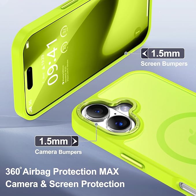 Newfuture Magnetic for iPhone 17 Case [Compatible with Magsafe] [Military Grade Drop Protection] Translucent Matte Anti-Scratch Shockproof Protective Phone Cover 6.3 Inch, Fluorescent Green