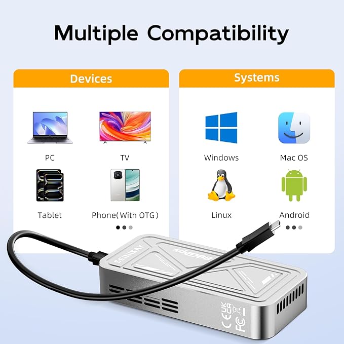 80Gbps NVMe Enclosure with Cooling Fan,Compatible with Thunderbolt 5/4/3/USB 4.0/3.2/3.1/3.0/2.0