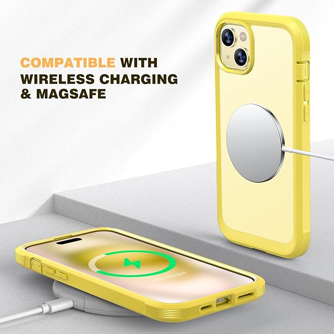 Diaclara Designed for iPhone 15 Case, Full Body Rugged Case with Built-in Touch Sensitive Anti-Scratch Screen Protector, with Camera Lens Protector(Lemon Yellow)