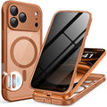BERFY for iPhone 17 Pro Case, Compatible with MagSafe, Built-in Privacy Screen Protector, Camera Protection, Shockproof Full Body Phone Case 6.3", Clear Dark Orange