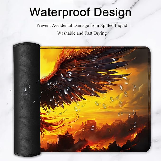 Large Mouse Pad, 31.5 x 11.8in Extended Gaming Mouse Pad with Stitched Edges, XXL Mousepad Protector Non Slip Rubber Base for Office and Home Writing Mat, Anime Phoenix Bird Pattern Desk Mat