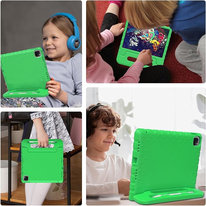 for iPad Pro 11 inch Case 2024 M4, Kids Proof Super Protection Cover for iPad Pro 11" with Pencil Holder & Anti-Slip Handle Stand - Green