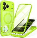BERFY for iPhone 17 Pro Case, Compatible with MagSafe, Built-in Glass Screen Protector, Camera Protection, Shockproof Full Body Phone case 6.3", Translucent Bright Green
