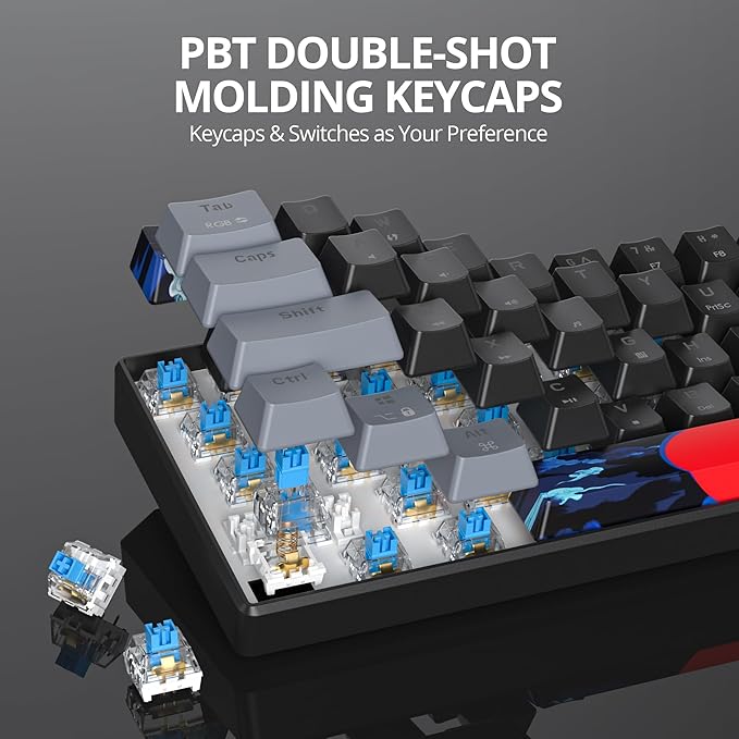 Protable 60% Percent Gaming Keyboard Mechanical, Mini Compact RGB Backlit 61 Keys Wired Office Keyboard with Blue Switch for Mac/Win (Dark/Blue Switch)