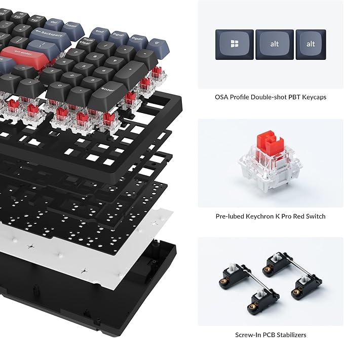 Keychron K4 Pro 96% Custom Wireless Mechanical Keyboard with Hot-Swappable K Pro Red Switch, QMK/VIA Programmable Macro Bluetooth/Wired Keyboard White LED Backlit for Mac Windows Linux - Black