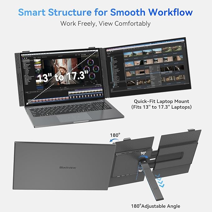 Blackview Laptop Screen Extender, 1.7lbs Ultra-Light & 0.17" Ultra-Slim, 15.6" FHD 1080P IPS Portable Laptop Monitor Extender,Travel Dual Monitor for 14-17",Plug & Play for Windows/Mac/Android/Switch