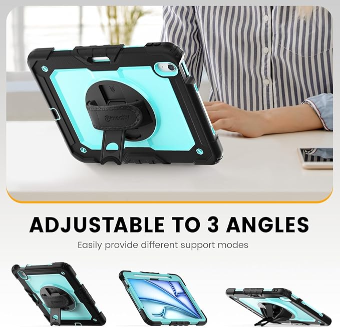 timecity Case for iPad Air 11 Inch M4 / M3 / M2 (2026/2025/ 2024), 360° Rotating Stand, Pencil Holder & Wireless Charging, Shockproof with Screen Protector & Shoulder Strap - for Designers, Blue