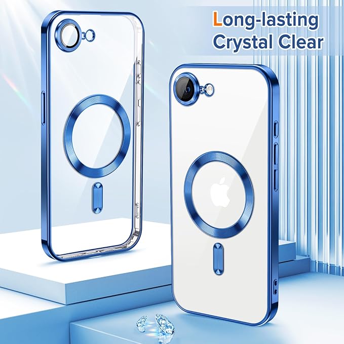 Hython Magnetic Clear for iPhone 16e Case with Camera Lens Protector [Compatible with MagSafe] Luxury Plating Edge Slim Soft TPU Cover Protective Phone Case for iPhone 16e 6.1", Deep Blue