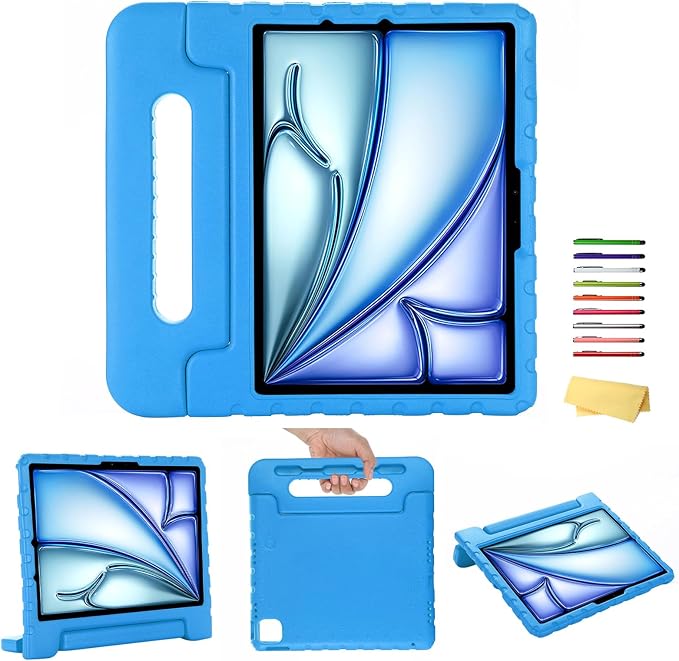 Kids Case for iPad Air 11-inch M3/M2 & iPad Pro 11 inch Case M5/M4 (2025/2024) with Pencil Holder/Kickstand Lightweight Convertible Handle Stand EVA Shockproof Rugged Protective Cover, Black