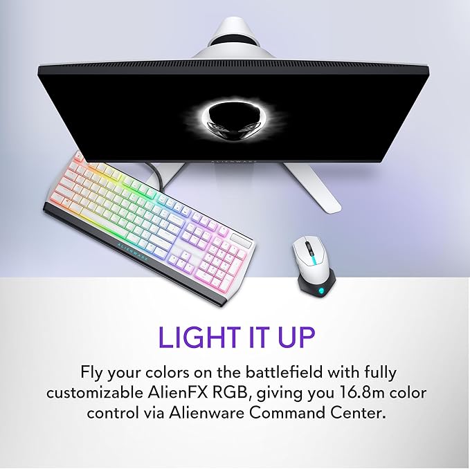 Alienware Wired/Wireless Gaming Mouse AW610M - 16000 DPI, Optical Sensor, Ambidextrous, 7 Buttons, 3-ZONE 16.8m AlienFX RGB Lighting, Edge-Free Design, Ergonomic - Lunar Light