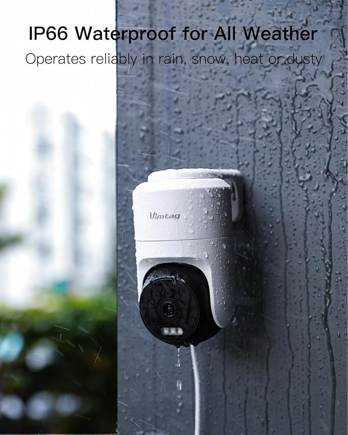 VIMTAG 2.5K 4MP Outdoor Security Camera, Pan/Tilt WiFi Home CCTV Camera, 360° View & Motion Tracking, Color Night Vision, 2-Way Audio, AI Detection Alarm, IP66, Cloud & SD Card Storage, Works w/Alexa