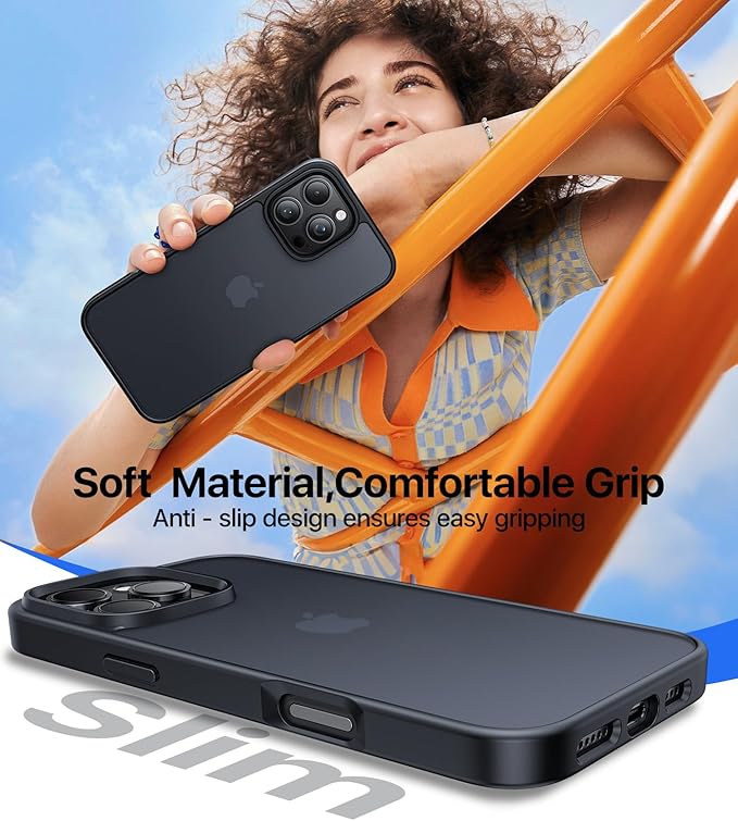 for iPhone 16 Pro Case, [Military-Grade Drop Protection][Anti-Yellowing] Shockproof Protective Translucent Matte Cover for iPhone 16 Pro Phone Case,Titanium Black