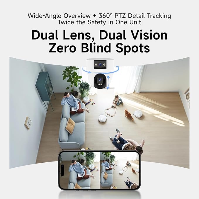 VSTARCAM 6MP Dual Lens Indoor Security Camera Wireless, 2.4G/5G WiFi Dual-Band with 360° PTZ & AI Auto Tracking, Color Night Vision, Two-Way Audio, Baby Monitor Pet Camera for 24/7 Home Security