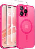 CAPRARO Magnetic for iPhone 15 Pro Case, [Compatible with MagSafe] [Full Camera Protection] Shockproof Protective Slim Translucent Matte Phone Case for iPhone 15 Pro 6.1'', Hot Pink