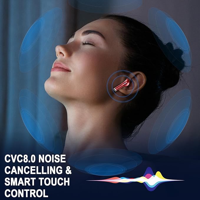 Jxrev Wireless Earbuds, Bluetooth Headphones LED Power Display Ear Buds Bass Stereo, Bluetooth Earbuds in-Ear Noise Cancelling Mic, Playback Mini Case IP7 Waterproof Sports Earphones for Android iOS