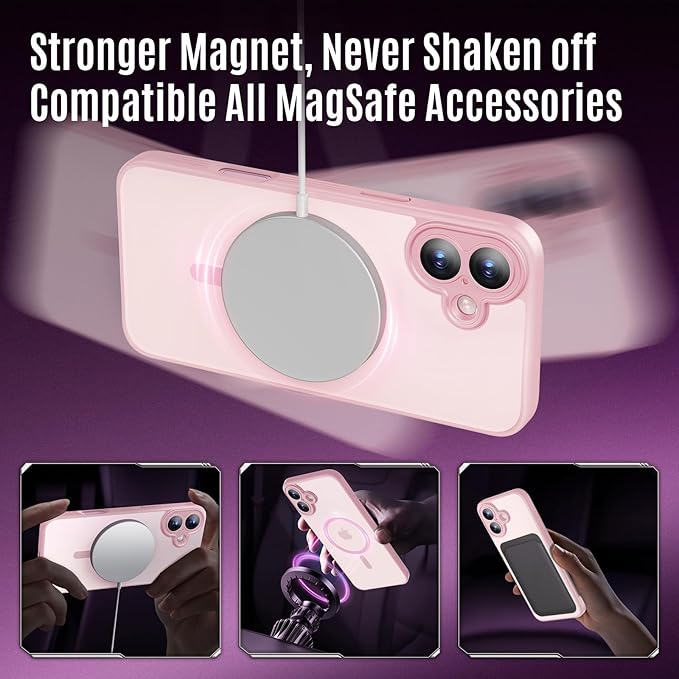 Symcele Designed for iPhone 16 Plus Case, Compatible with MagSafe, with Privacy Screen Protectors X2, [Camera Protection] [15FT Military Drop Protection] Shockproof Phone Case, 6.7", Pink