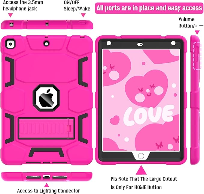 CCMAO iPad 9th Generation Case, iPad 8th/7th Generation Case, iPad 10.2 2021/2020/2019 Case with Kickstand, Heavy Duty Shockproof Hybrid Three Layer Protective Cover, Pink+Black