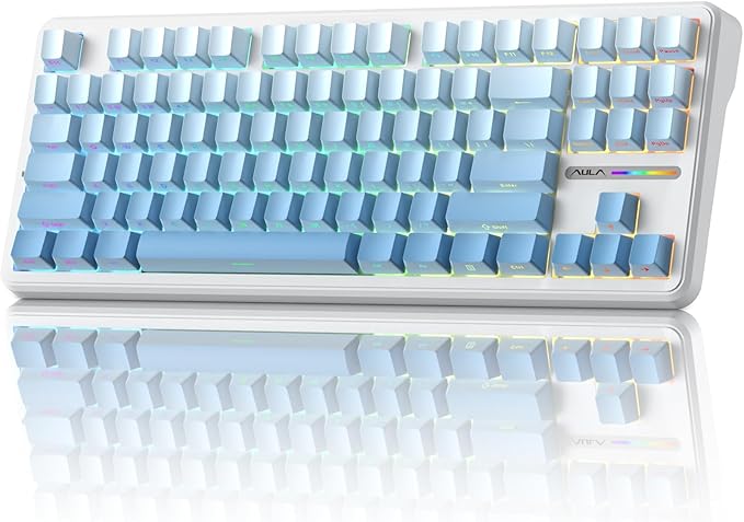 AULA F87 Pro Wireless Mechanical Keyboard, 87-Key TKL 8000mAh Battery, Tri-Mode (BT5.0/2.4G/USB-C), Hot Swappable Gasket Mount Keyboard, RGB Backlit PBT Keycaps Custom Gaming Keyboard for PC Mac Phone