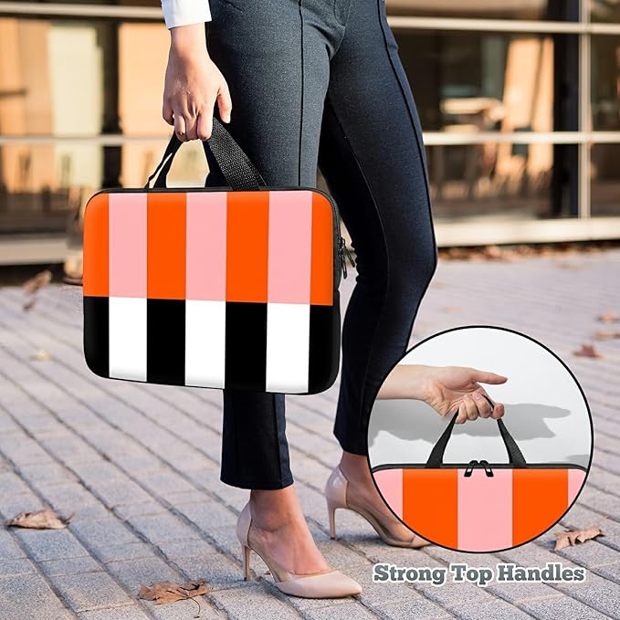 Laptop Sleeve Case Bag 15 inch, Orange Black White Stripes Slim Carrying Case Handbag Travel Laptop Bag for 15 inch MacBook Air M3/M2/15 Pro/Surface Laptop 7/6/5/4/3/ Dell XPS 15 Plus