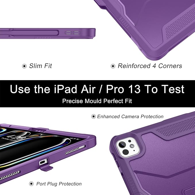 Soke Case for iPad Pro 13 Inch M5/M4 & iPad Air 13 Inch M4/M3/M2(2026/2025/2024), iPad Pro 12.9(2022 2021 2020,6th/5th/4th Gen), Rugged Shockproof Protective Cover - Purple