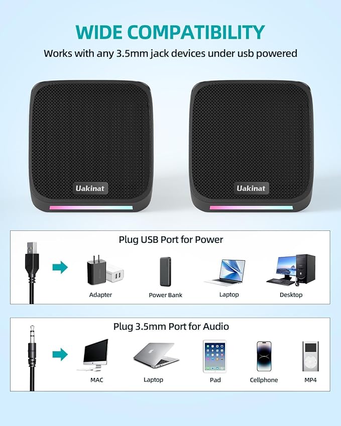 Computer Speakers for Desktop PC,Desktop Speakers,Small Computer Speakers USB Powered 3.5mm Aux Speaker