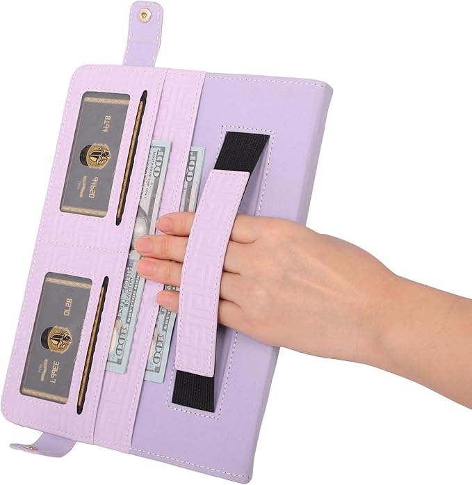 Handbag Case for iPad Pro 13-inch M5 2025/M4 2024, Techcircle Elegant Crossbody PU Leather Folio Envelope Pocket Stand Cover with Hand Strap+Shoulder Strap+Pencil Holder+Card Slots, Lavender