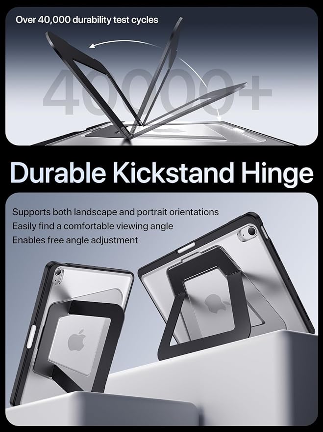 Case for iPad A16/10th Generation 2025/2022, Dual Multi-Angle Adjustable Kickstand Full Protective Case with Built-in Pencil Holder for Home Office School (Black, iPad A16/10th)
