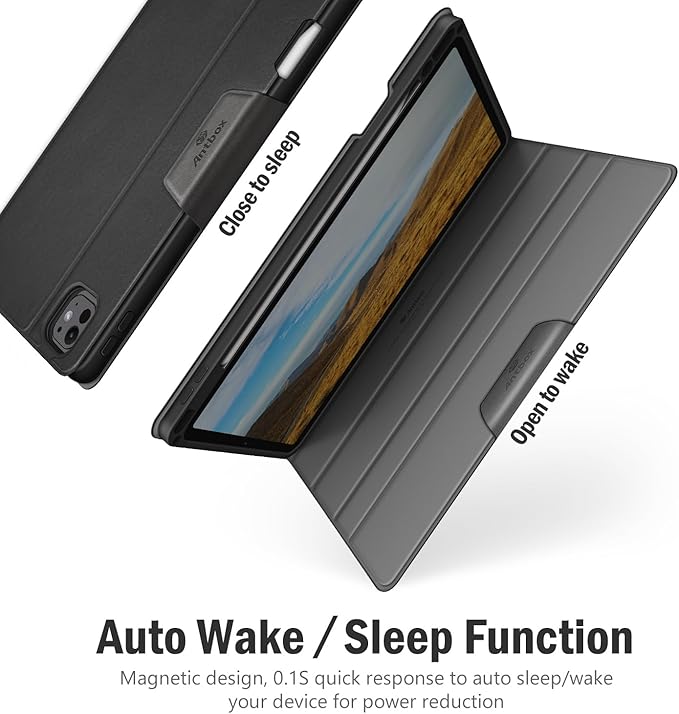 Antbox for iPad Pro 11 Inch Case M5 2025/M4 2024, Built-in Pencil Holder, Fully Supports Pencil Pro/USB-C, Auto Sleep/Wake Function Vegan Leather (Black)