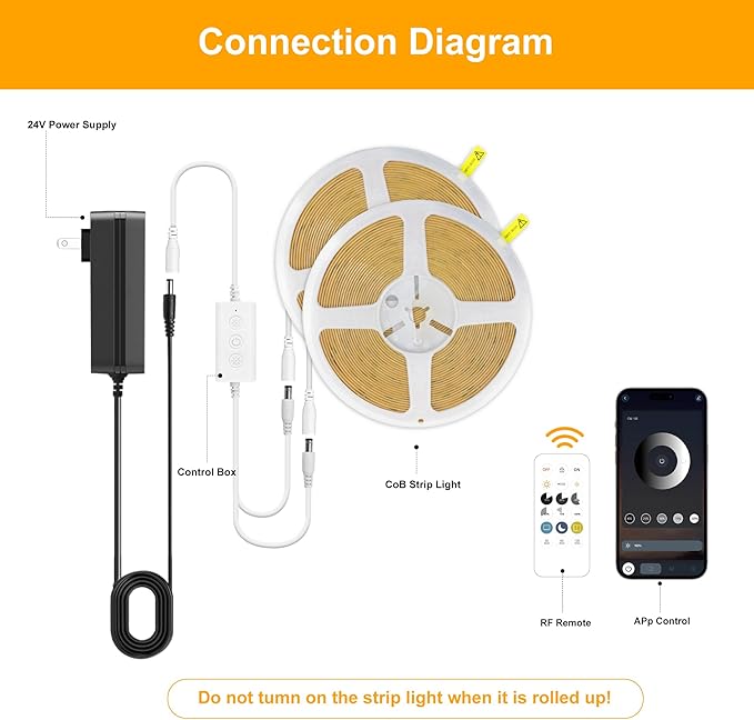 COB LED Strip Lights, Dotless LED Lights with Remote& App, 65.6ft Natural White 4000K Super Bright Dimmable 24V Flexible LED Tape Light,Kitchen Cabinet,Office,Stairs,Shelf Indoor Lighting.