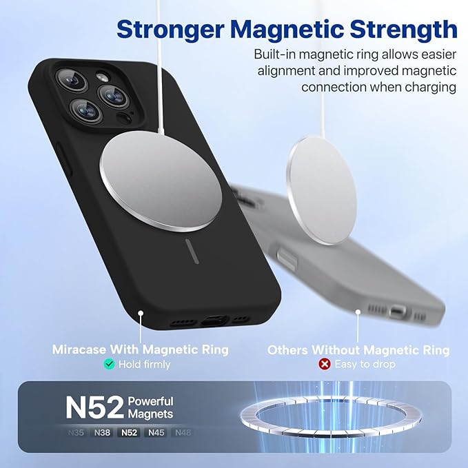 Miracase Magnetic for iPhone 15 Pro Case, [Soft Anti-Scratch Microfiber Lining], Magnetic for MagSafe, Liquid Silicone Shockproof Drop Protection Phone Case for 15 Pro, Black