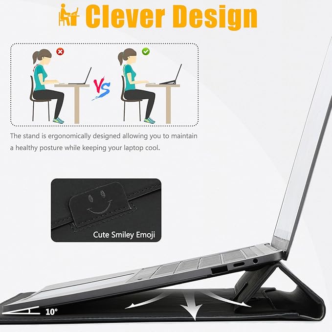 HYZUO 13 Inch Laptop Case Sleeve with Stand for 2026-2018 MacBook Air 13 M5 M4 M3 M2 M1, 2026 13" MacBook Neo, 2026-2016 MacBook Pro 13 M2 M1, iPad Pro/Air 13, Surface Pro 12-3, XPS 13, Black