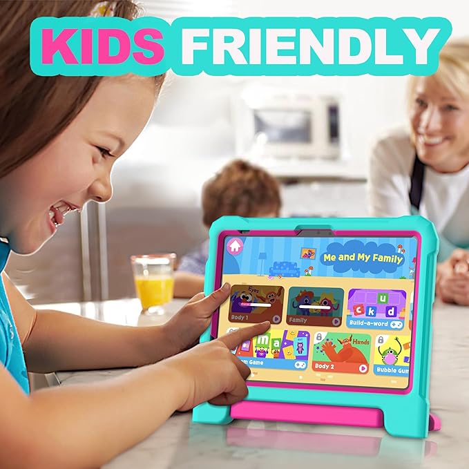 YIHE Kids Case for iPad (A16) 11th Generation 11 Inch 2025 & iPad 10th Generation 10.9 inch 2022, with Built-in Screen Protector and Handle Stand, Full Body Shockproof Protective Cover, CyanPink