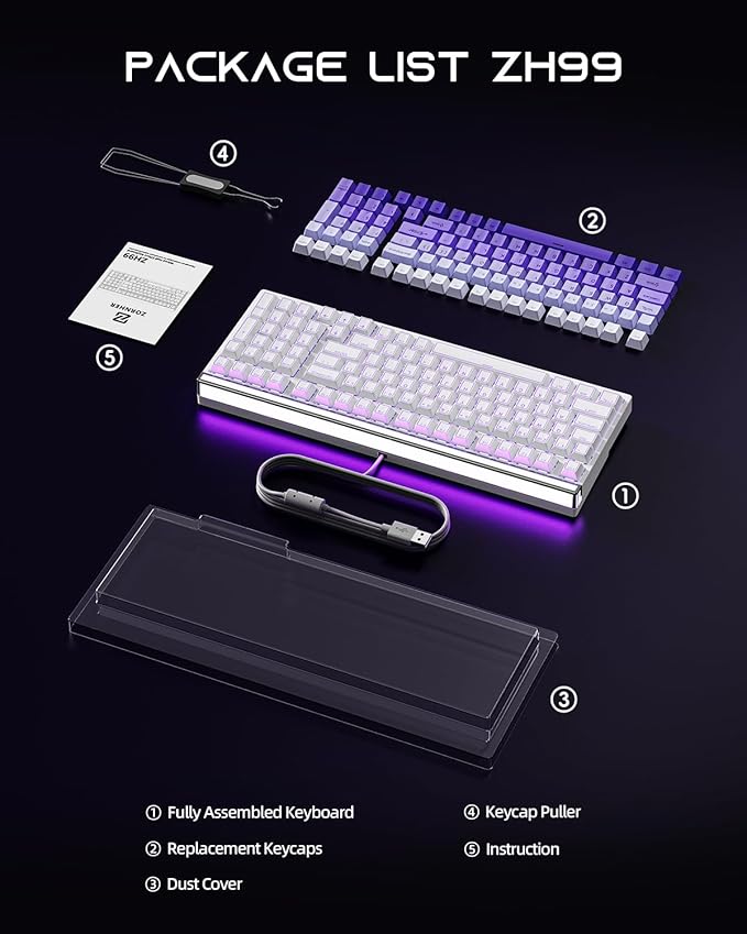 ZORNHER ZH99HE Mechanical Gaming Keyboard, Full Size White Gaming Keyboard with Creamy Switch,Soft RGB Backlit Light Box,Adjustable Actuation & Rapid Trigger, Hall Effect Technology