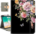 Vimorco for iPad Air 13 Inch Case M4/M3/M2 2026/2025/2024 Black Floral, for iPad Air 13 Case for Girls Women, Pencil Holder/Hand Strap/Pocket/Screen Protection Band, Flower Butterfly