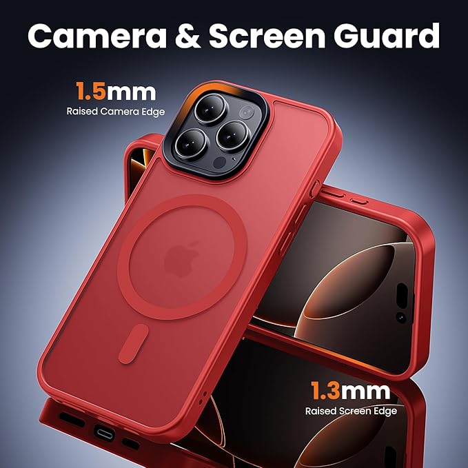 toushion 3 in 1 for iPhone 16 Pro Max Case with MagSafe, Screen Protector*1 Camera Lens Protector*1,Skin Feeling Back Military-Grade Protection for iPhone 16 Pro Max Phone Case 6.9 inch Red