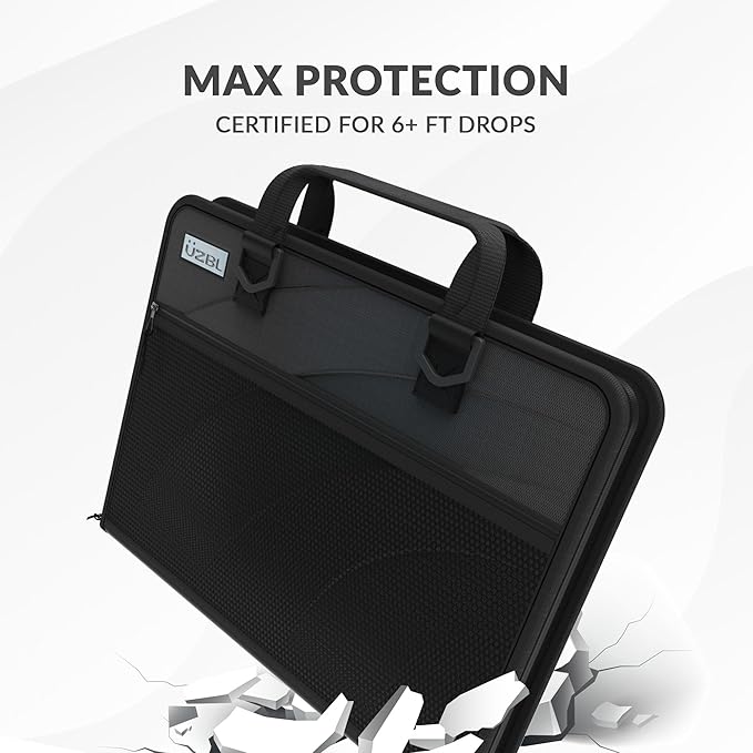 UZBL 13-14 Inch Zip Lite Always-on Chromebook Protective Hard Case with Accessory Pouch & Shoulder Strap