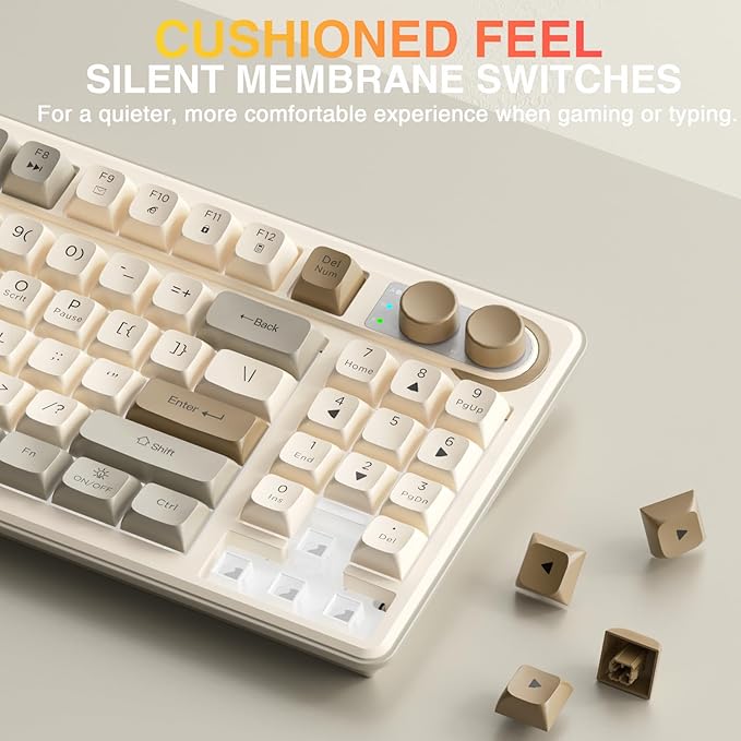 SOLAKAKA SK90 75% Wireless Gaming Keyboard - 4000mAh Tri-Mode (BT5.0/2.4G/USB-C) Cute Creamy Gaming Keyboard with Number Pad, Media Knob, RGB Backlit, Quiet Keys Silent Office Keyboards for PC MAC