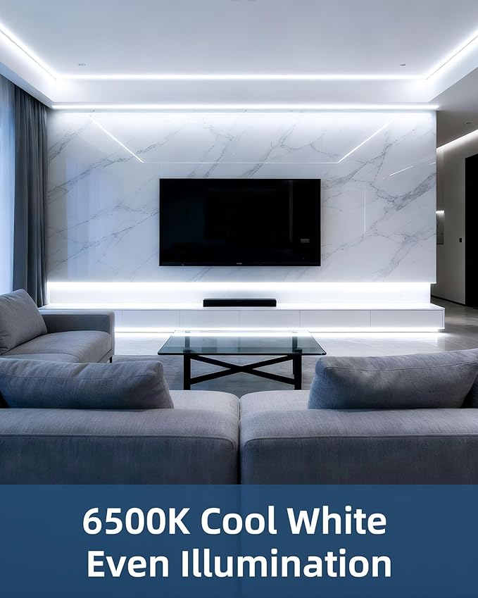 20ft LED Strip Lights with Remote, 6500K Daylight White Dimmable Tape Lights, 12V 360 LEDs 2835 Strong Adhesive Rope Lights for Cabinet Kitchen Ceiling Closet Vanity Mirror Stairway Basement